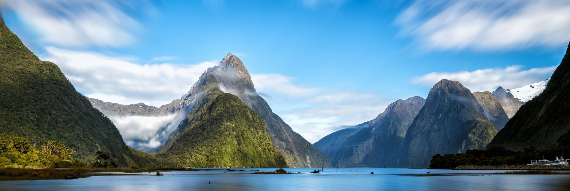 Mitre Peak is the iconic landmark of Milford Sound in Fiordland National Park, South Island of New Zealand